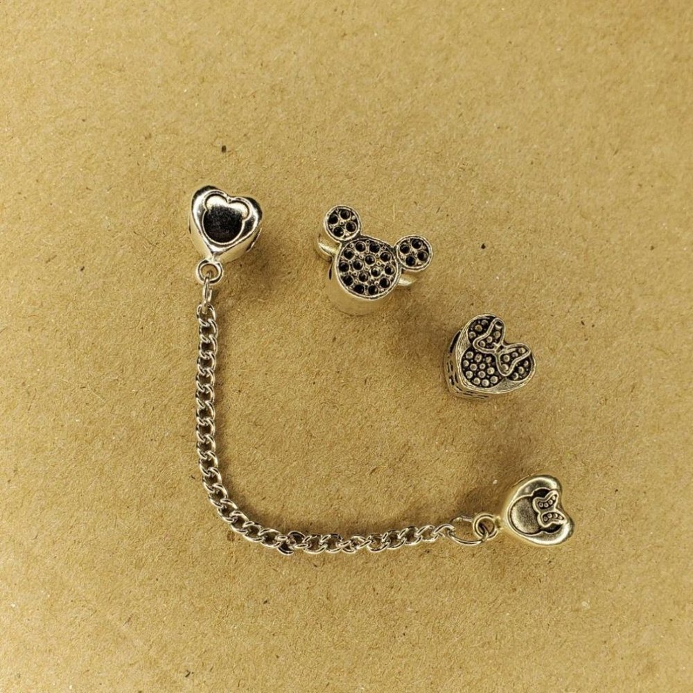 Set of 4: Mickey Mouse Beads - Safety Chain, Glass Bead & More. Create Own Brace - Picture 3 of 4